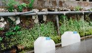 畑冷泉の水汲み場で水を汲むポリタンク