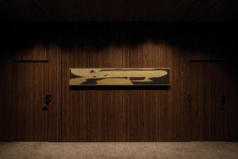福岡博多プライベートサウナSAUNA SAKURDO 3-A の夜の様子福岡博多プライベートサウナSAUNA SAKURDO 2F エレベーターフロアにある佐々木亮平が描く博多古地図をモチーフにしたアート作品